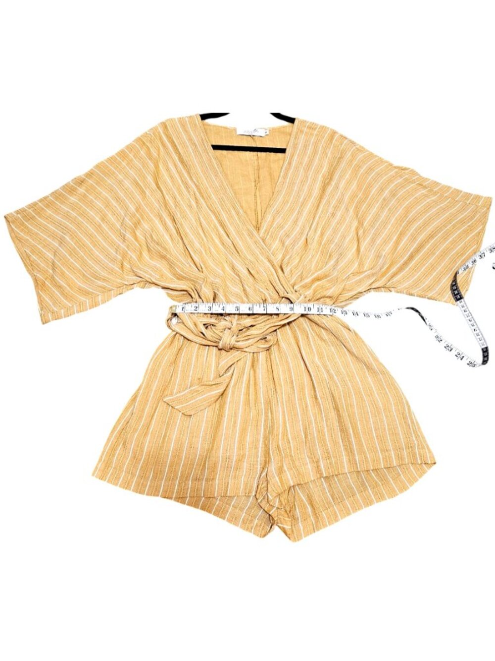 Yellow Striped Wrap Romper With Tie Waist By LuBella Boutique - Size S - Picture 13 of 13